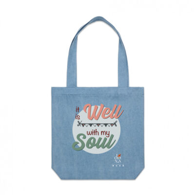Tote / Bible Bag in Denim (It is well) Thumbnail